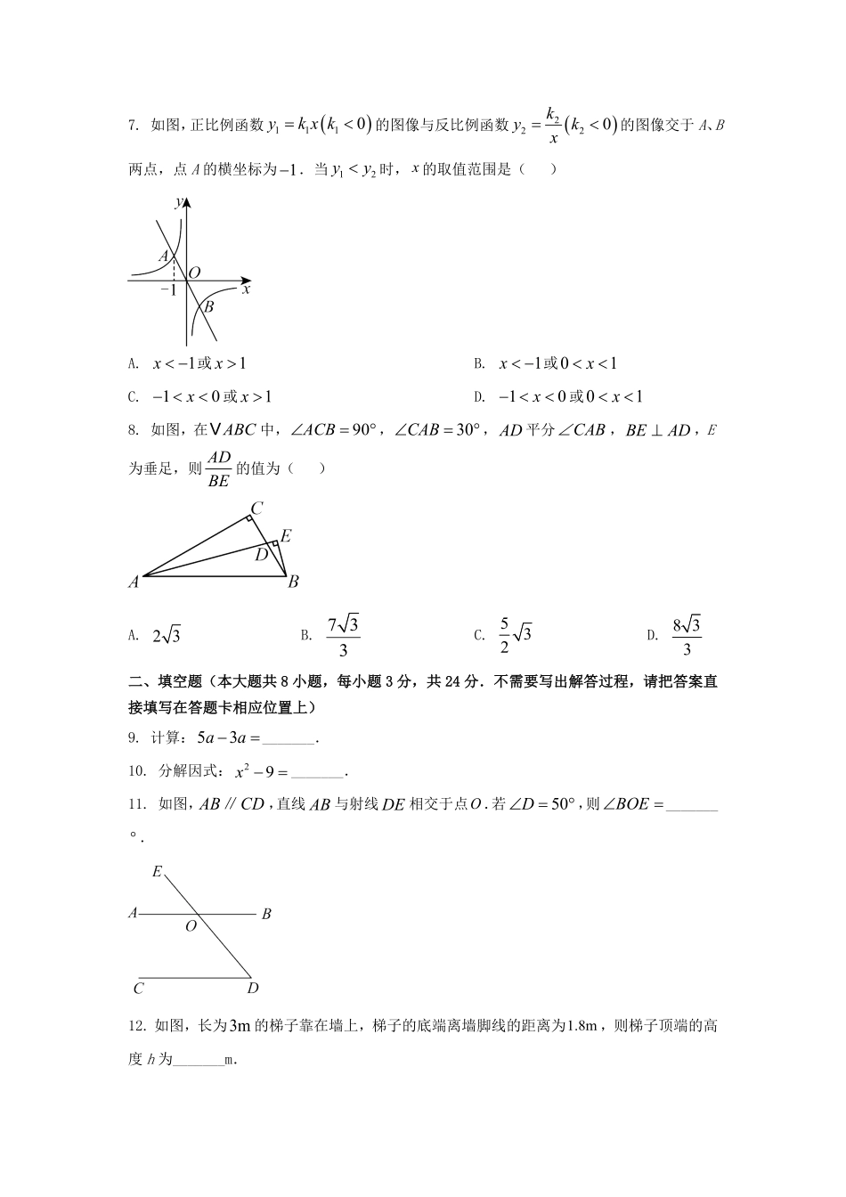 2025年江苏连云港中考数学试题及答案.pdf_第2页