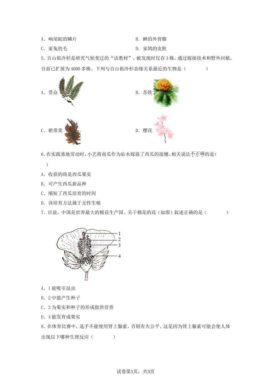 2025年山东烟台中考生物试题及答案.doc_第2页