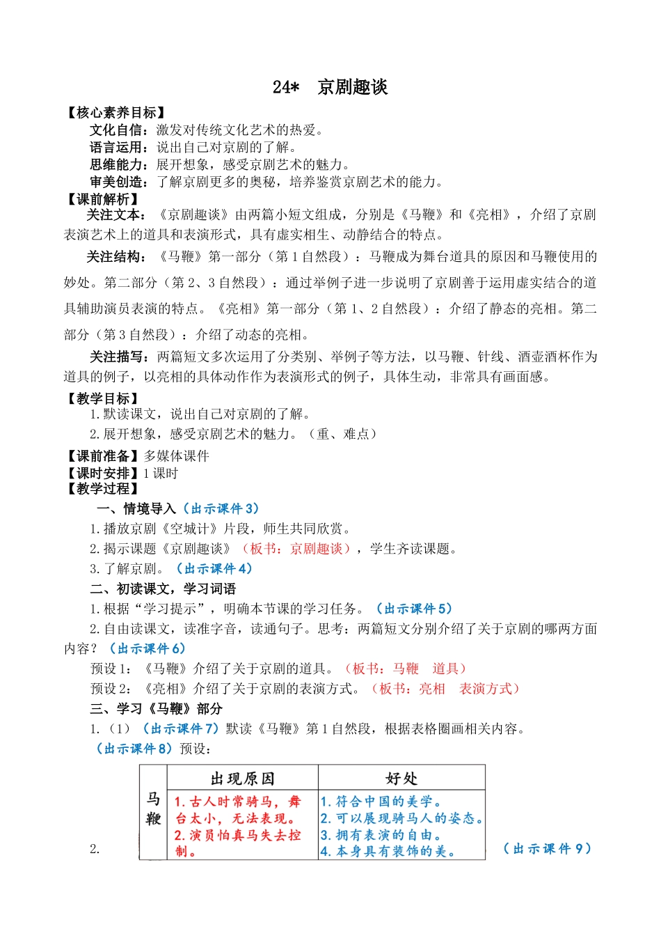 人教部编版小学语文京剧趣谈教学教案多篇.doc_第1页