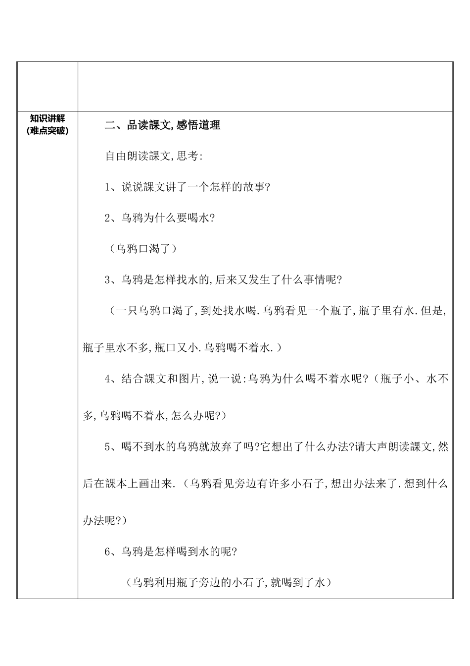 人教版（部编版小学语文一年级上册乌鸦喝水教学设计教案7.docx_第2页