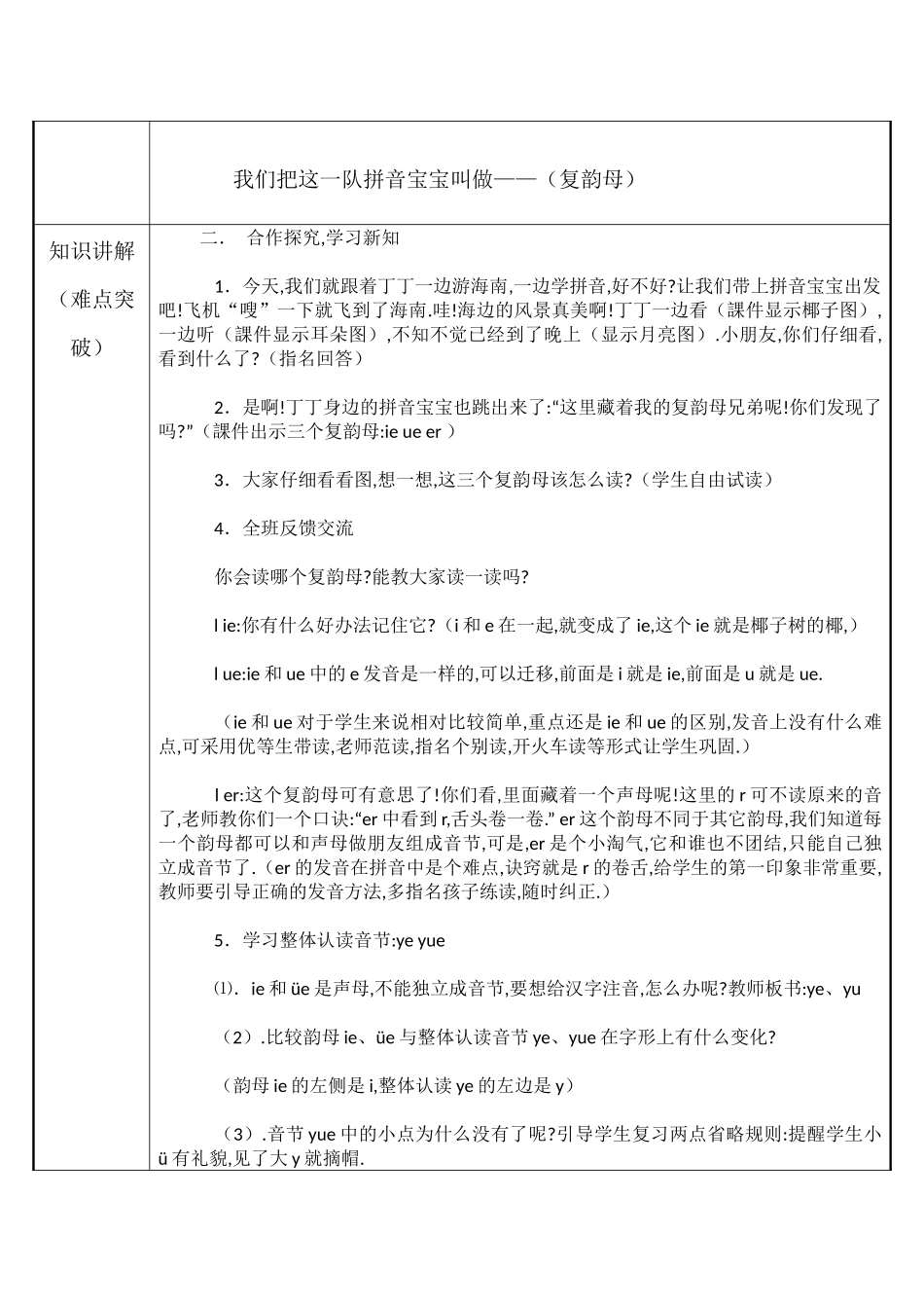 人教版部编版小学语文一年级上册jqx与ue的发音规则教学设计教案.docx_第2页