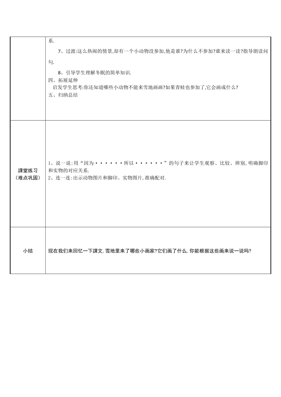 人教版部编版小学语文一年级上册雪地里的小画家教学设计教案.docx_第2页
