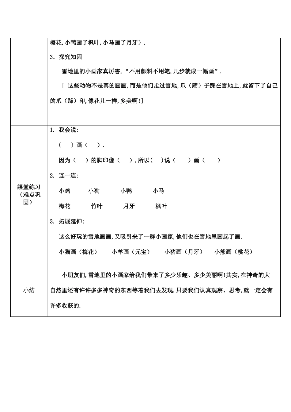 人教版部编版小学语文一年级上册雪地里的小画家教学设计教案11.docx_第2页