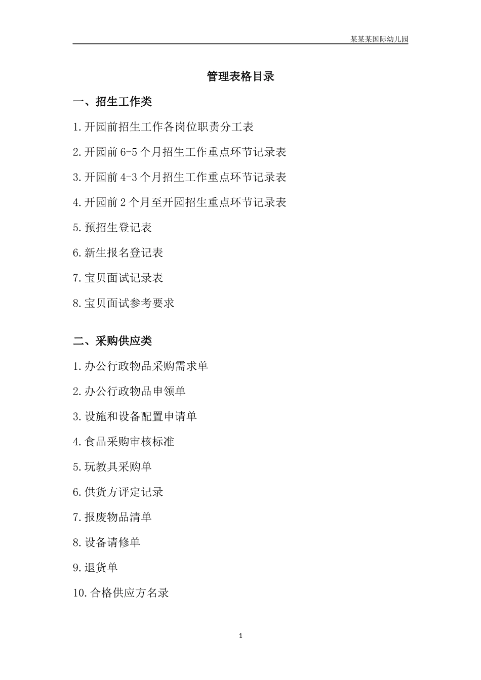 幼儿园常用表格-幼儿园管理表格目录附-日常工作管理及绩效考核细则.docx_第1页