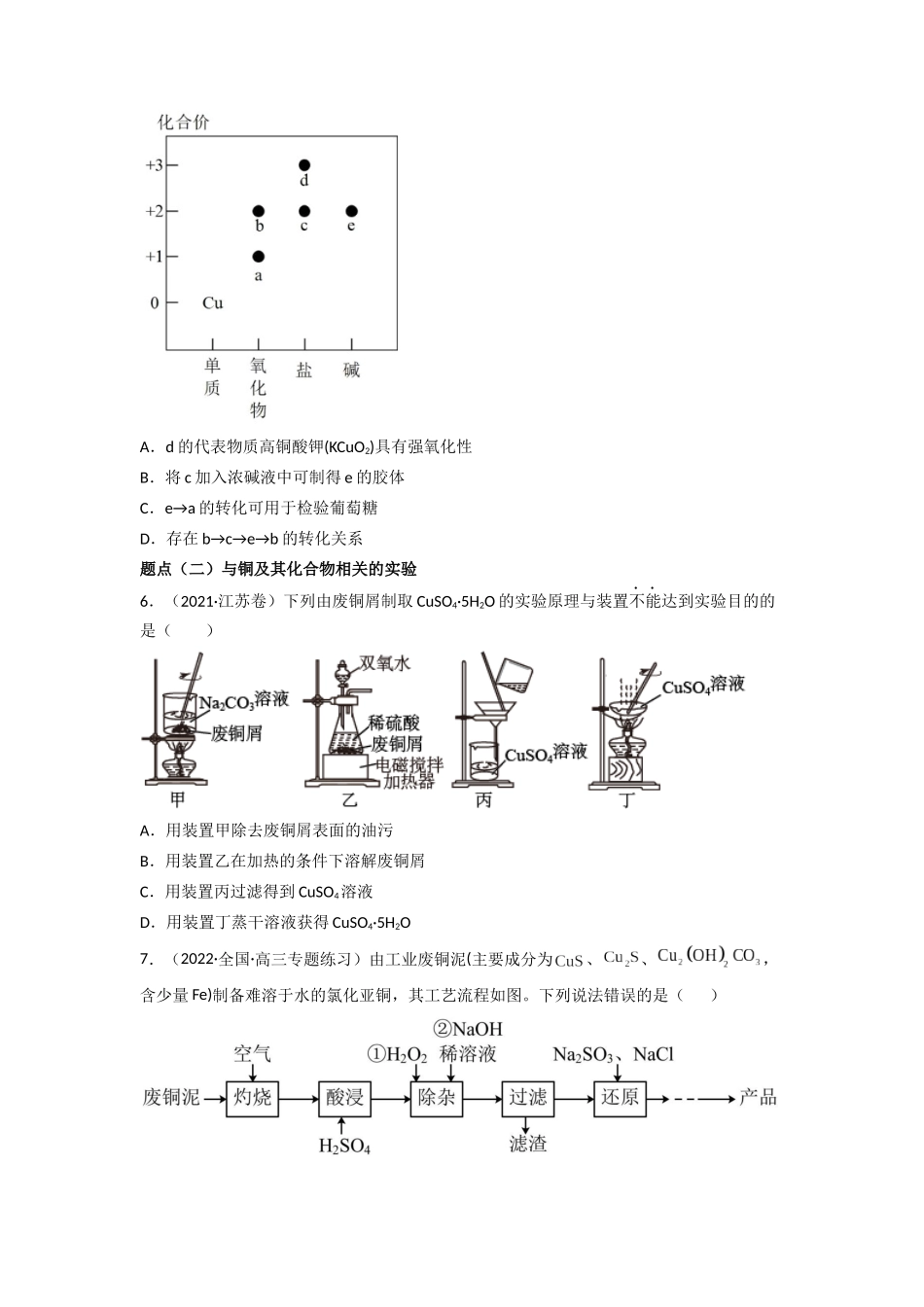 高频考点12铜及其化合物-2023年高考化学二轮复习高频考点51练原卷版.docx_第2页