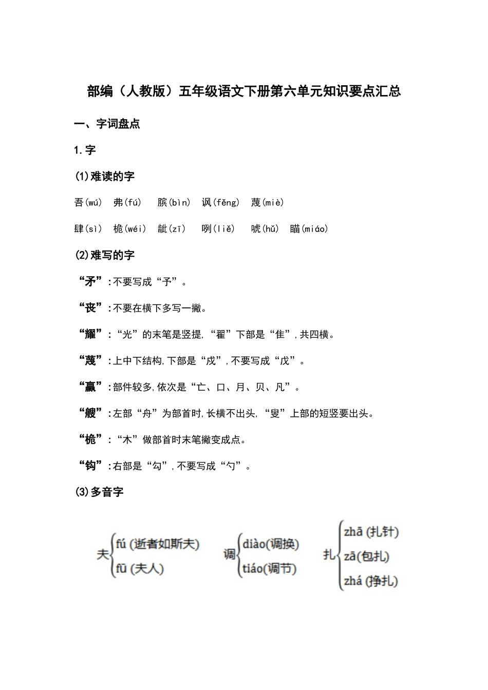 部编人教版五年级语文下册第六单元知识要点汇总.docx_第1页
