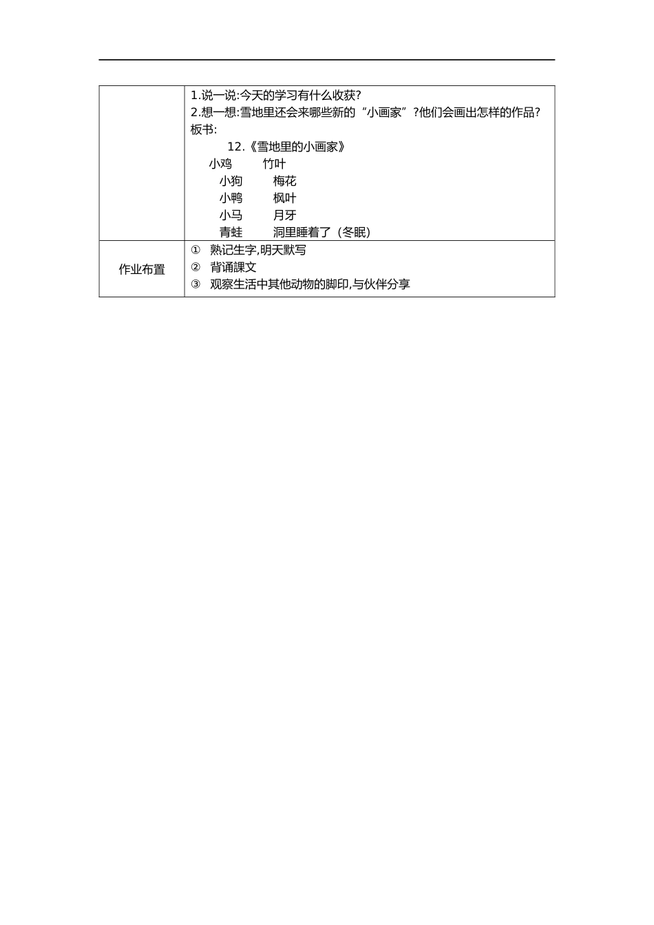 人教版部编版小学语文一年级上册雪地里的小画家教学设计教案19.docx_第2页
