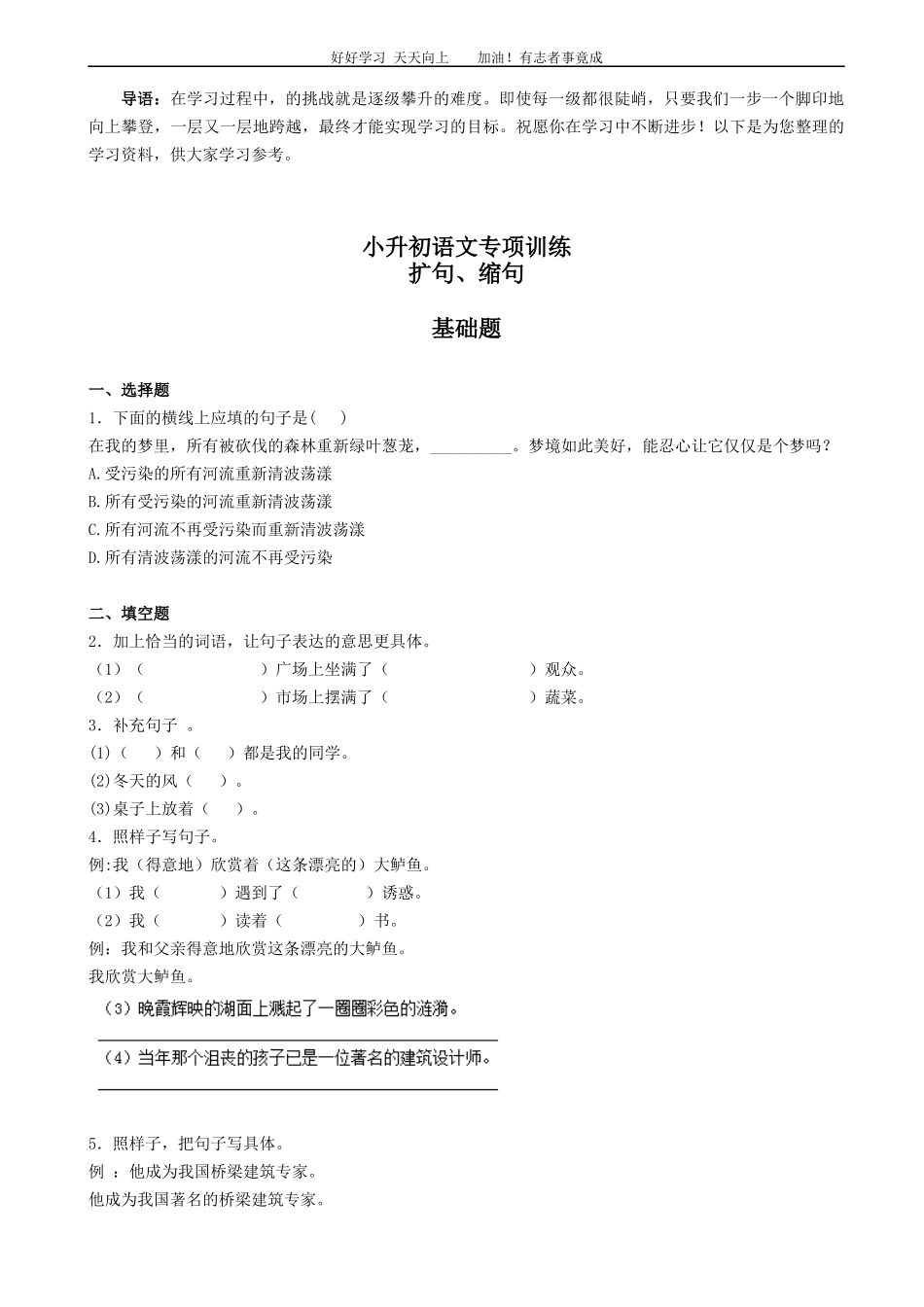 小升初语文专项训练：扩句、缩句有答案word版，24页.docx_第1页