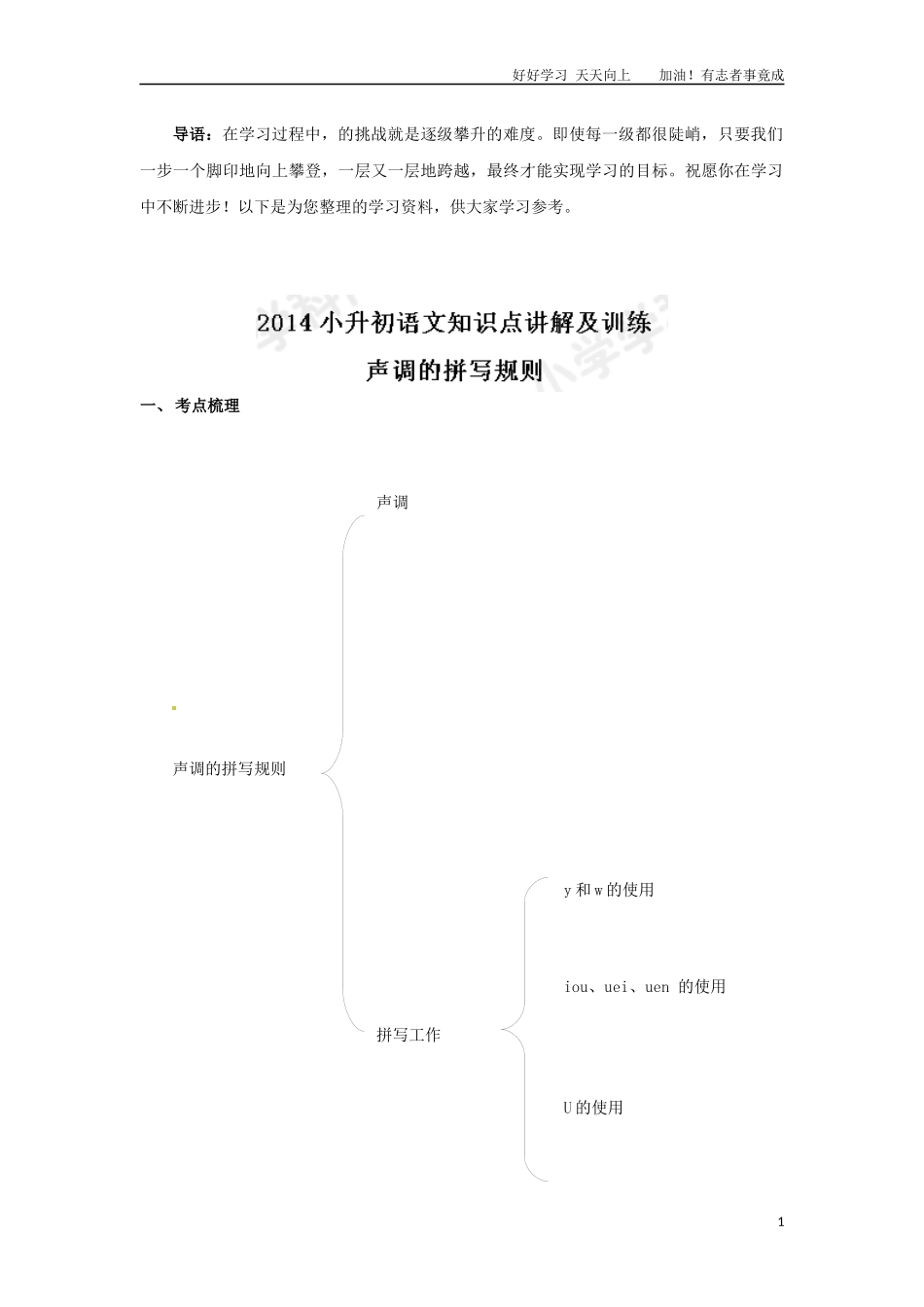 小升初语文知识点讲解及训练——声调的拼写.docx_第1页