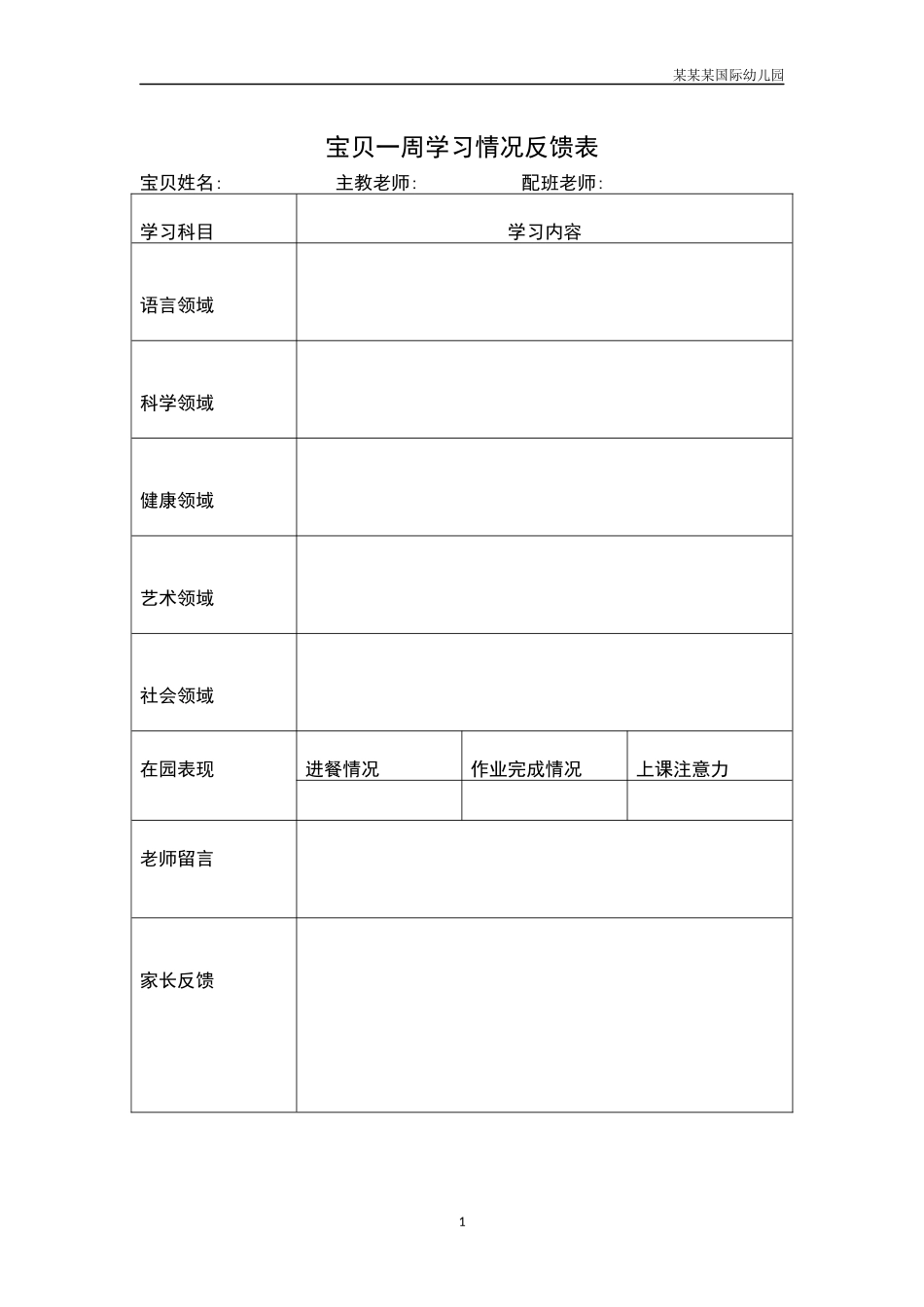 幼儿园常用表格-幼儿一周学习情况反馈表附-日常工作管理及绩效考核细则.docx_第1页