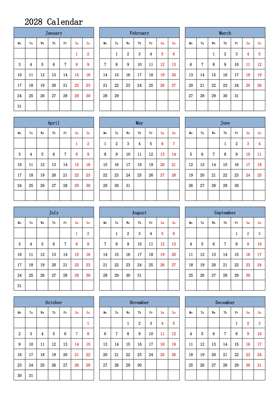 日历表2028年日历英文版纵向排版周一开始.pdf_第1页