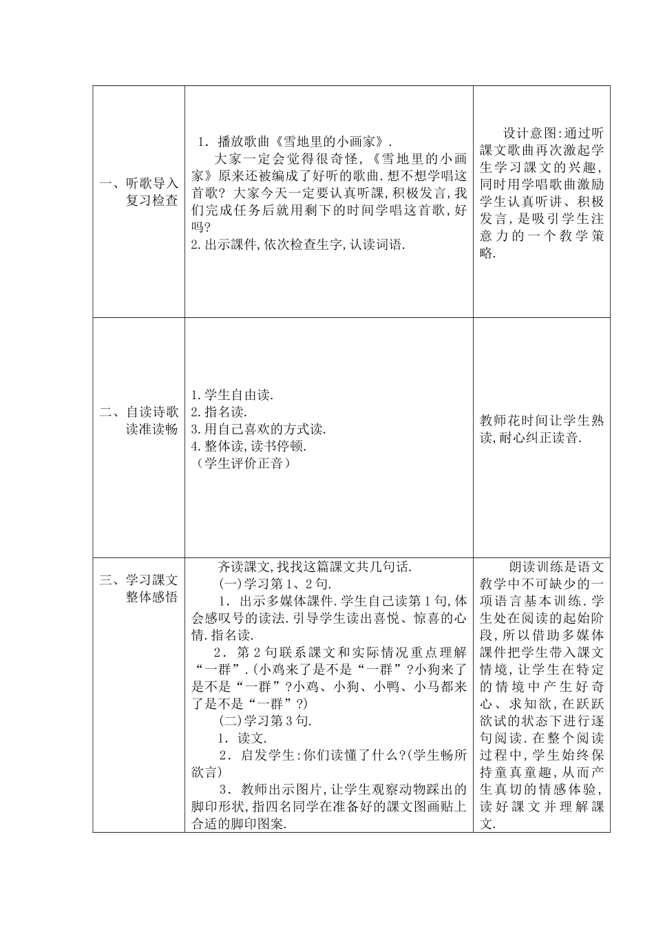 人教版部编版小学语文一年级上册雪地里的小画家教学设计教案17.doc_第2页