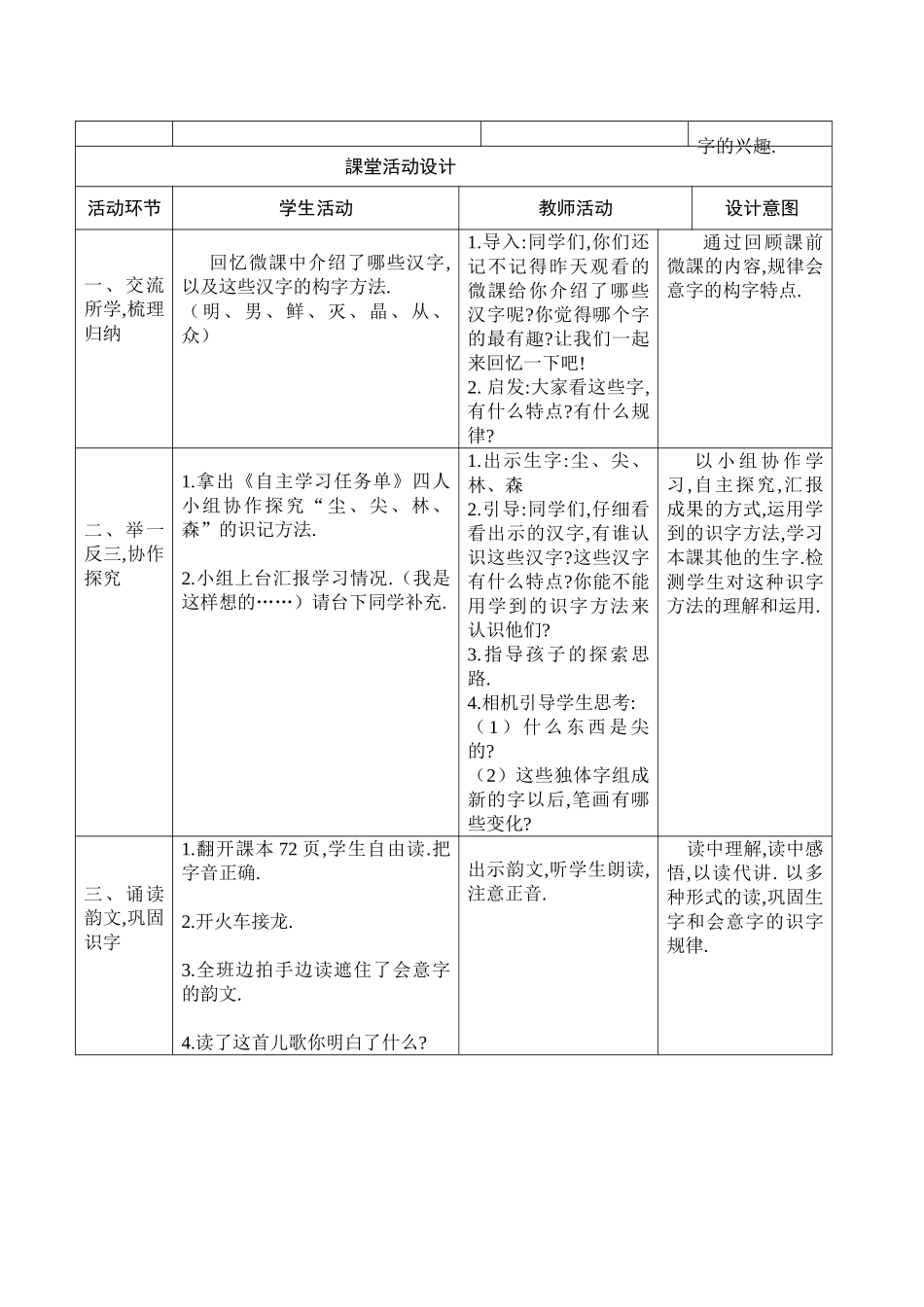 人教版部编版小学语文一年级上册有趣的会意字教学设计教案.doc_第2页