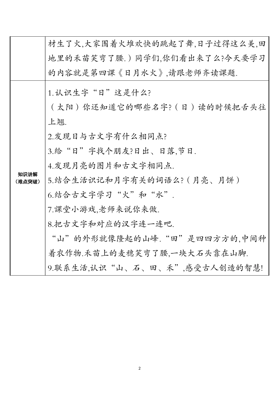 人教版部编版小学语文一年级上册日月水火教学设计教案1.doc_第2页