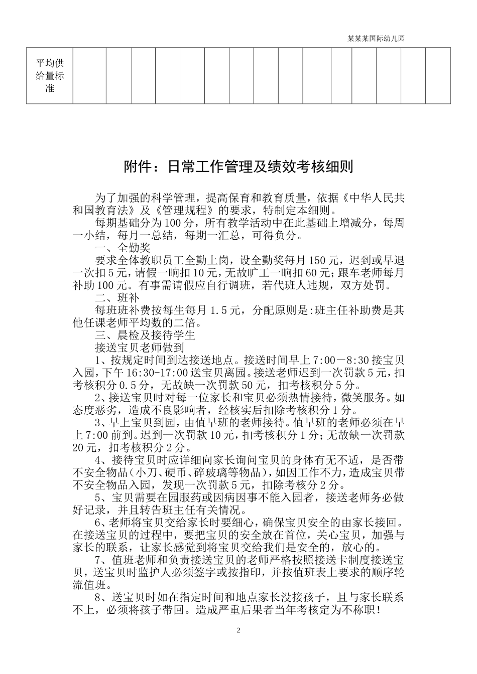 幼儿园常用表格-营养素平均供给量标准计算表附-日常工作管理及绩效考核细则.doc_第2页