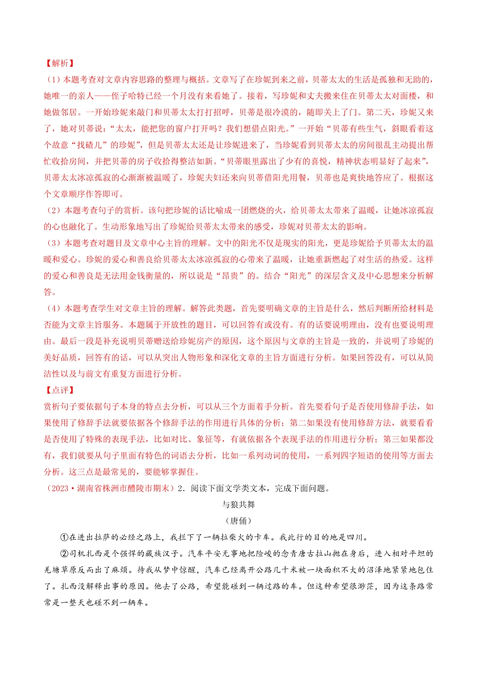 专题09：小说阅读（考题猜想九年级语文上册期末考点大串讲（统编版解析版.pdf_第3页