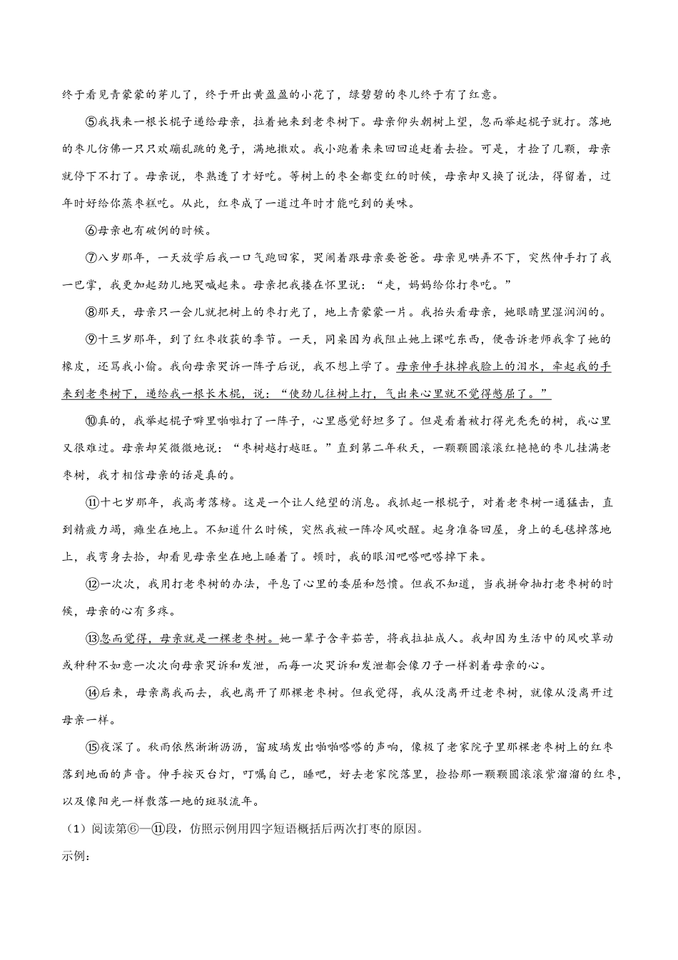 专题09：记叙文阅读七年级语文上册期末专项复习（部编版含答案.pdf_第3页