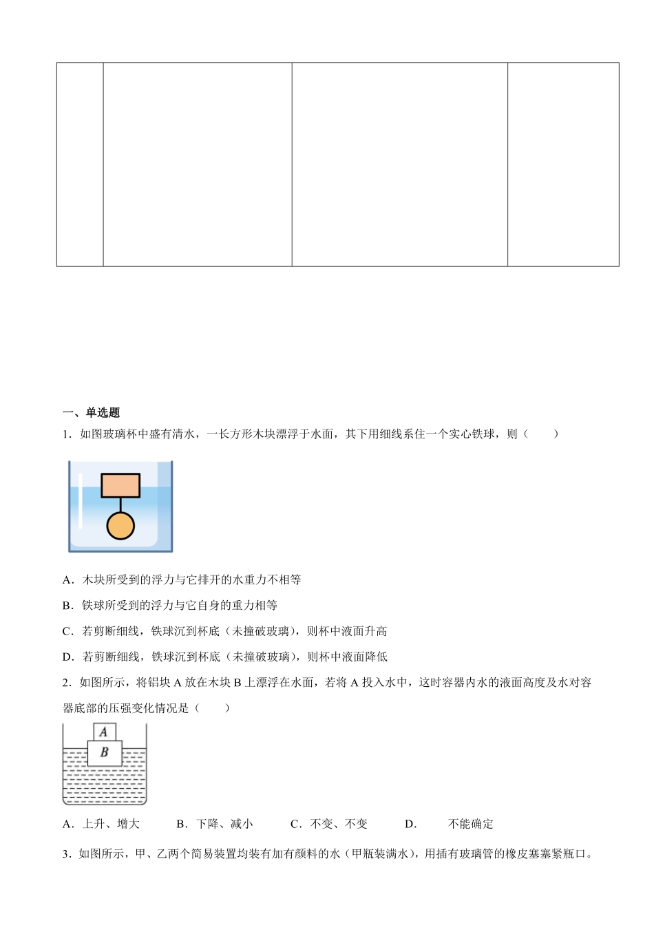 部编物理八年级下册计算题01C压强浮力中的液面升降（含答案详解含答案.pdf_第2页