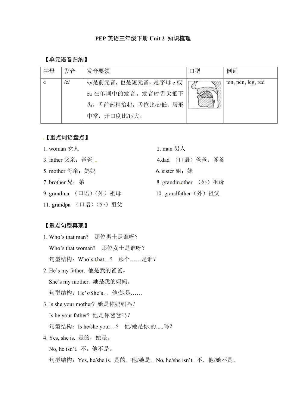 （含答案解析三年级下册英语单元知识梳理-Unit2Myfamily人教PEP.pdf_第1页