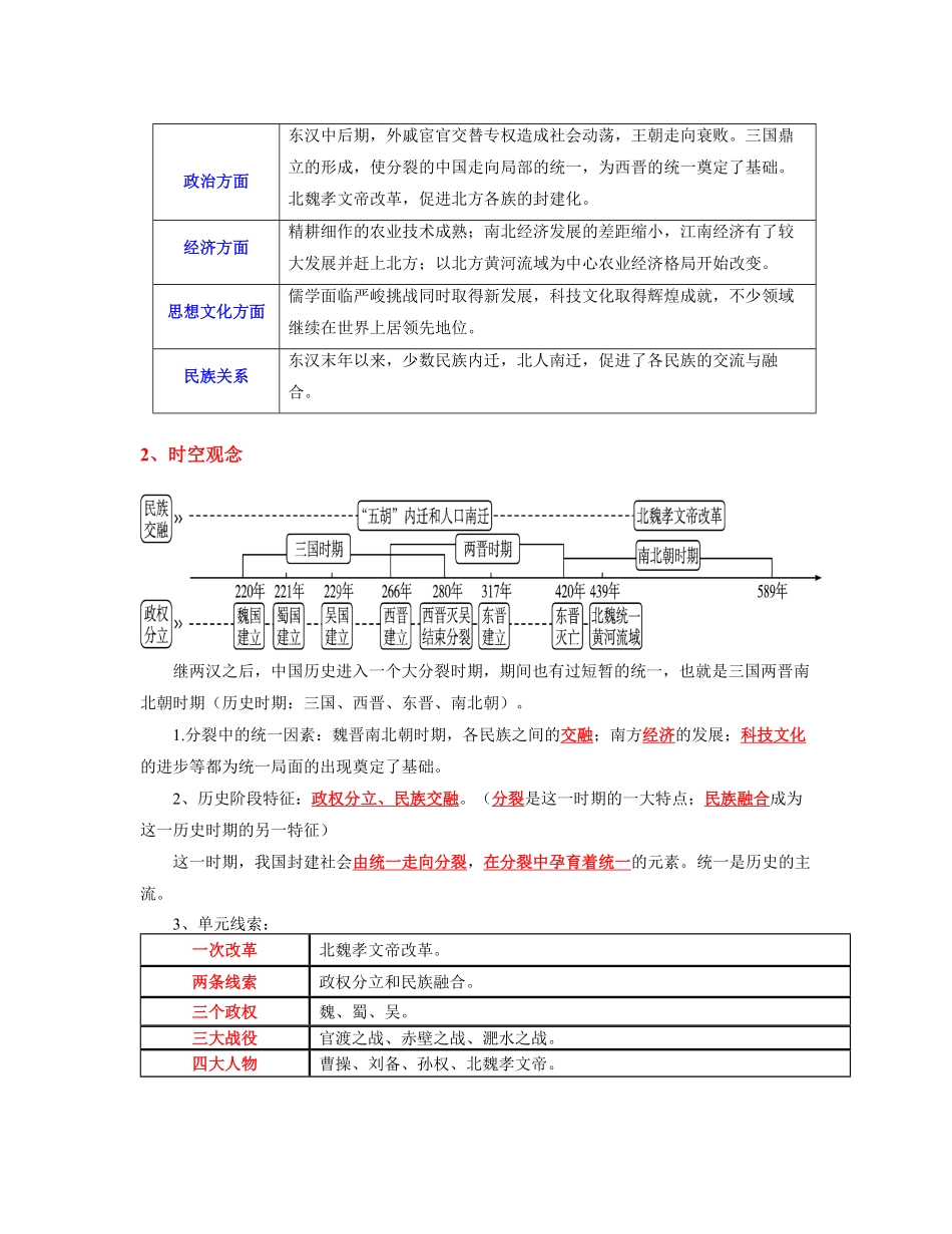 考点梳理与突破三国两晋南北朝时期：政权分立与民族交融（教师版七年级历史上册期中期末考点大串讲（部编版含答案.pdf_第2页