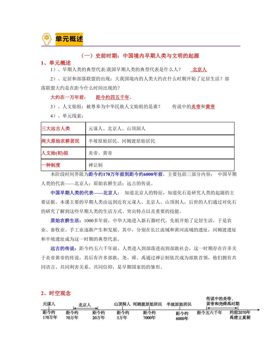 考点梳理与突破01史前时期：中国境内早期人类与文明的起源（教师版七年级历史上册期中期末考点大串讲（部编版含答案.pdf_第2页