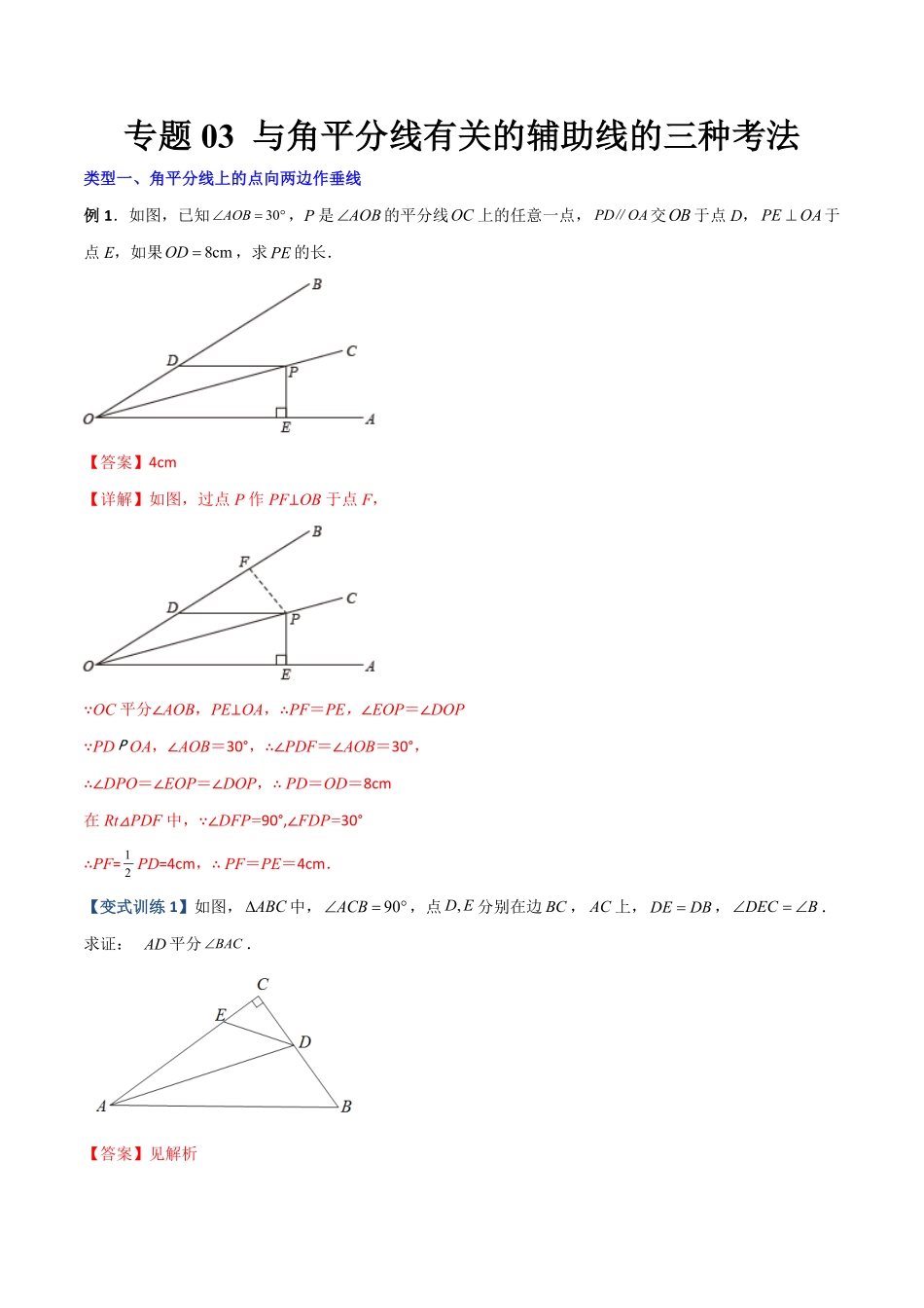 专题03与角平分线有关的辅助线的三种考法【压轴必考】八年级数学上册压轴题攻略（人教版.pdf_第1页