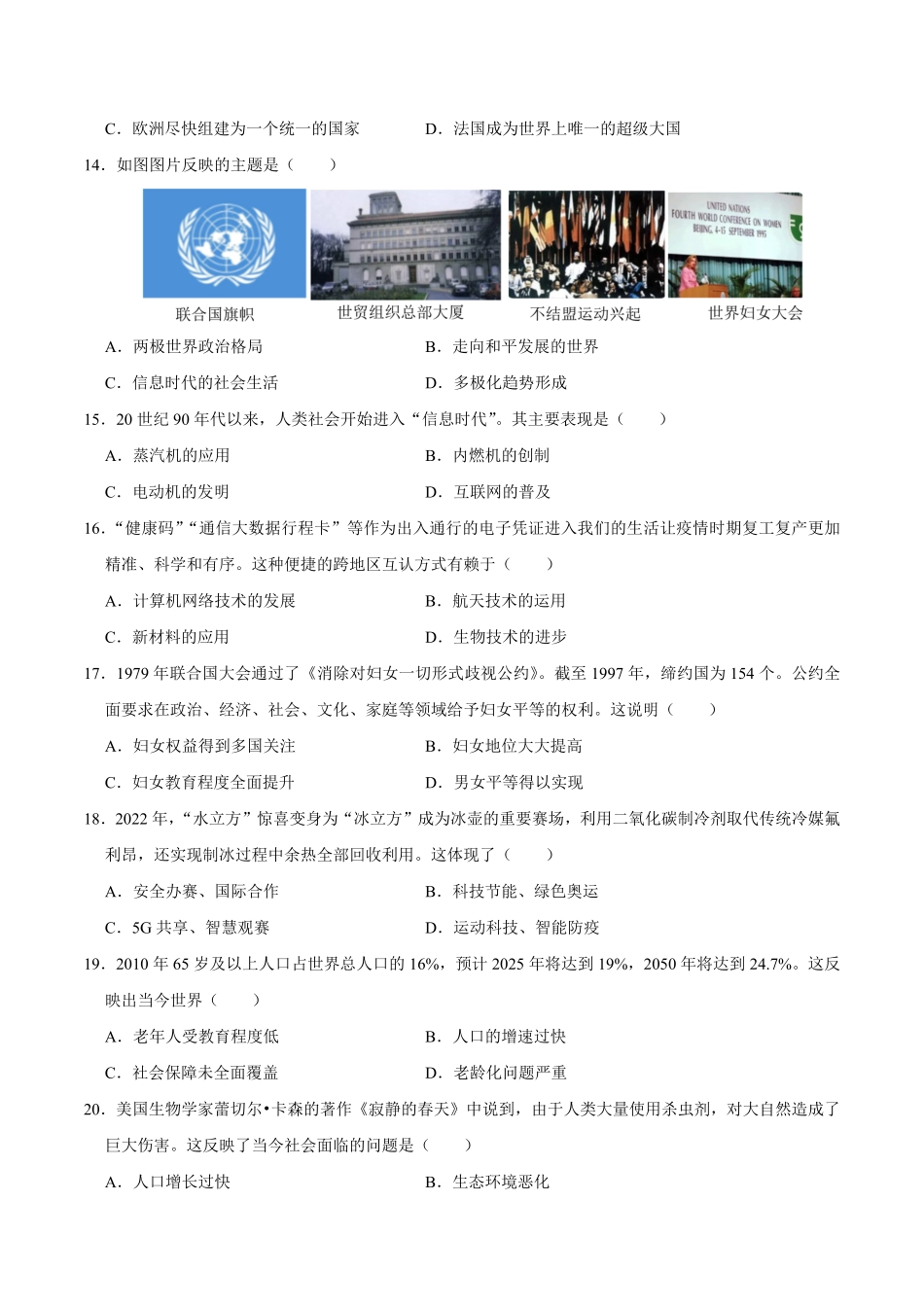 九下册第六单元走向和平发展的世界（单元测试卷九年级历史上册期末考点大串讲（部编版含答案.pdf_第3页