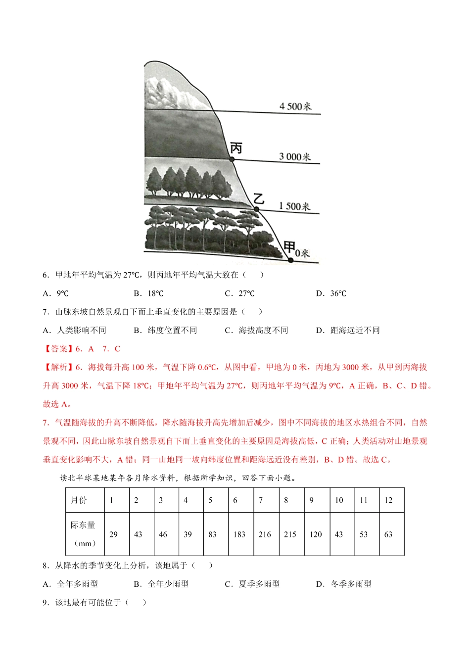 第三章天气与气候（选拔卷【单元测试】年七年级地理上册尖子生选拔卷（人教版.pdf_第3页