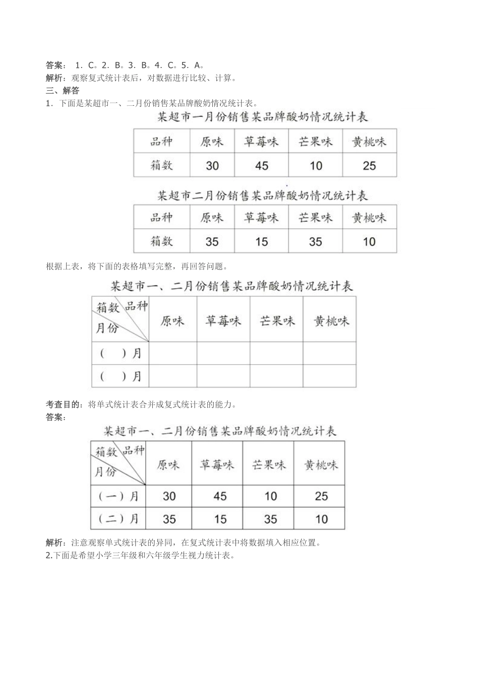 人教版数学三年级下册《复式统计表》同步试题（人教版测试试卷含答案.pdf_第2页