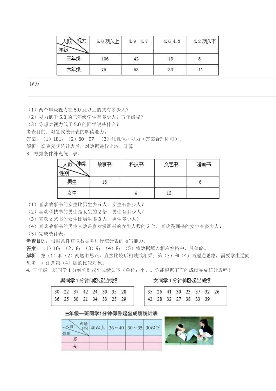 人教版数学三年级下册《复式统计表》同步试题（人教版测试试卷含答案.pdf_第3页