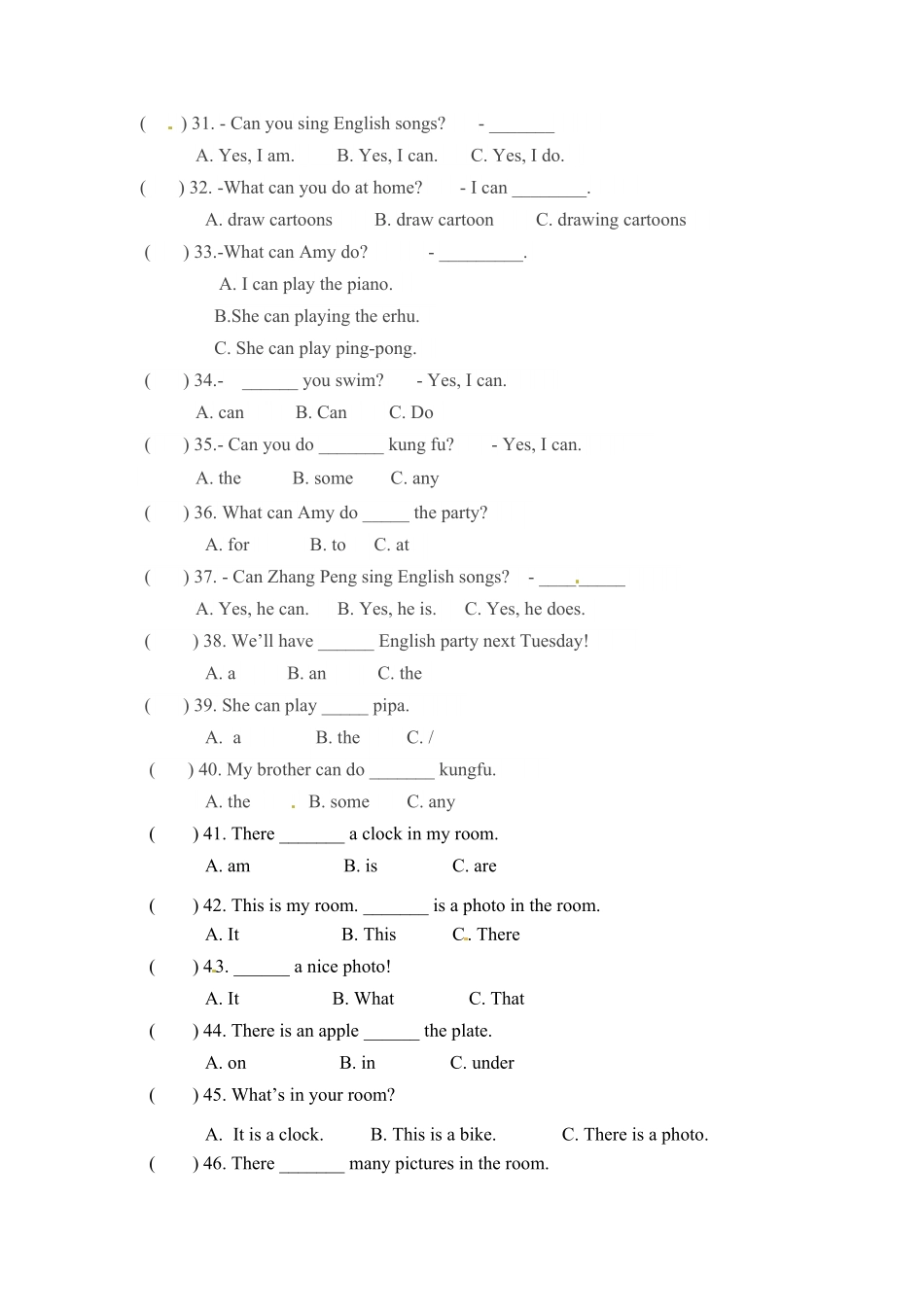 五年级上册英语期末专项卷单选人教PEP版含答案.pdf_第3页