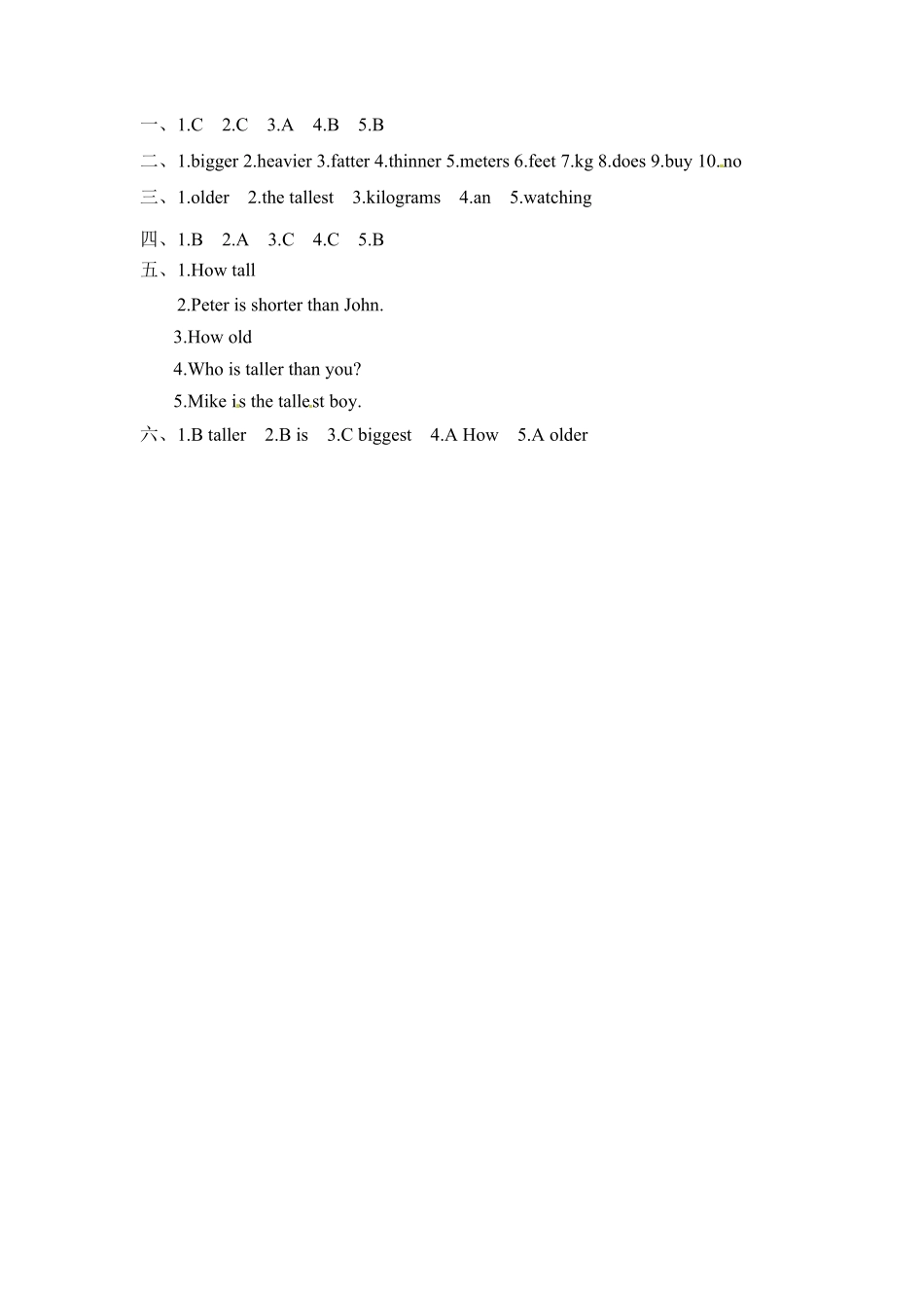 【分层训练】六年级下册英语一课一练Unit1Howtallareyou课时2人教PEP版-含答案.pdf_第3页