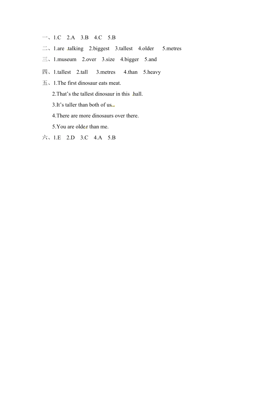 【分层训练】六年级下册英语一课一练Unit1Howtallareyou课时1人教PEP版-含答案.pdf_第3页