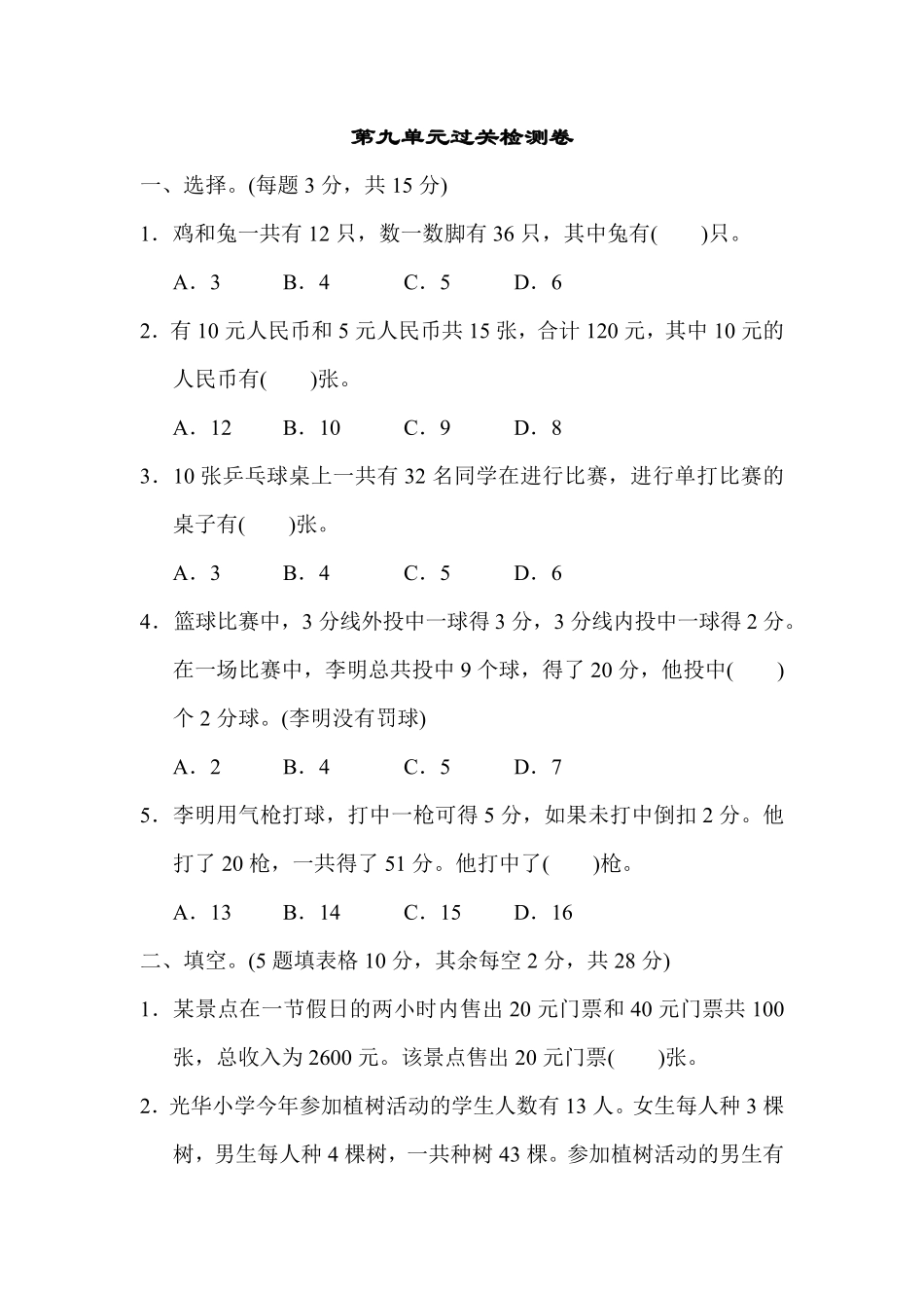 人教版数学四年级下册第九单元过关检测卷测试试卷含答案.pdf_第1页