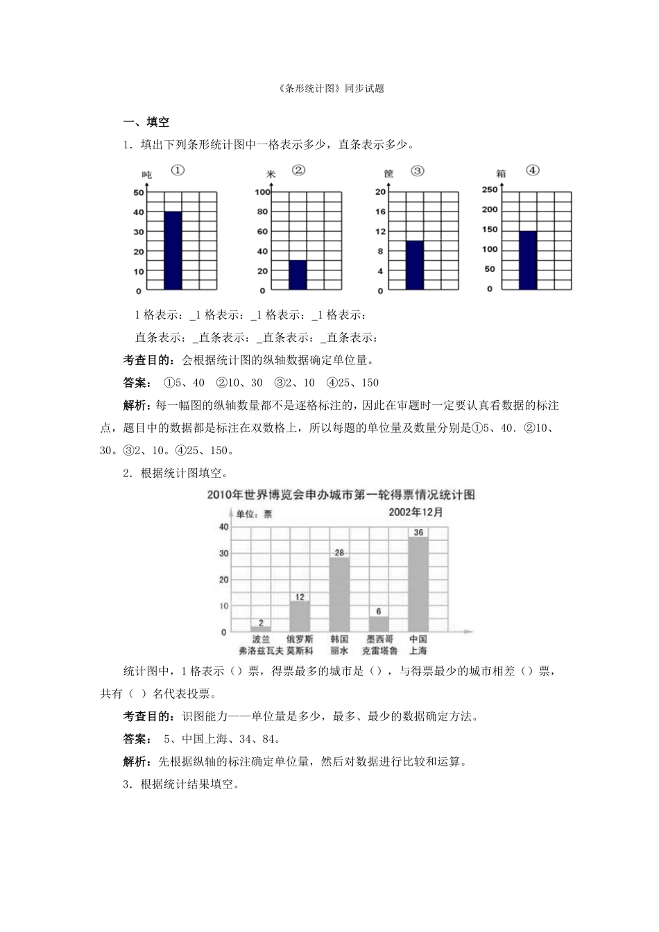 人教版数学四年级上册测试及解析条形统计图测试试卷含答案.pdf_第1页