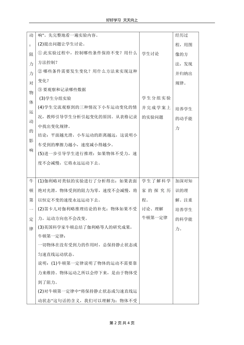 八年级物理苏科版下册《9.2牛顿第一定律》教学设计教案1.doc_第2页