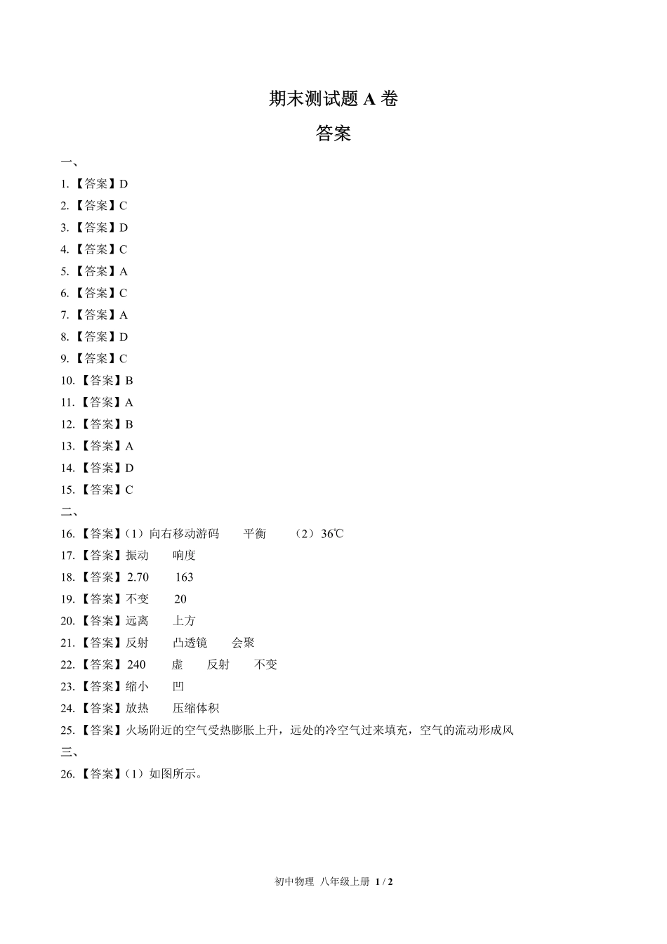 667-人教版-初中物理八年级上册期末测试试卷含答案在前.pdf_第1页