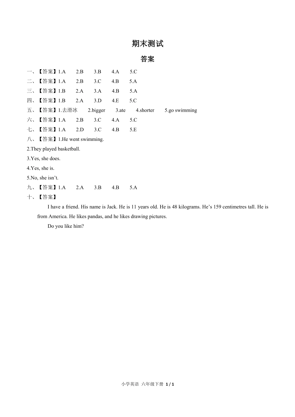 751-人教PEP版-小学英语六年级下册期末测试试卷含答案在前.pdf_第1页