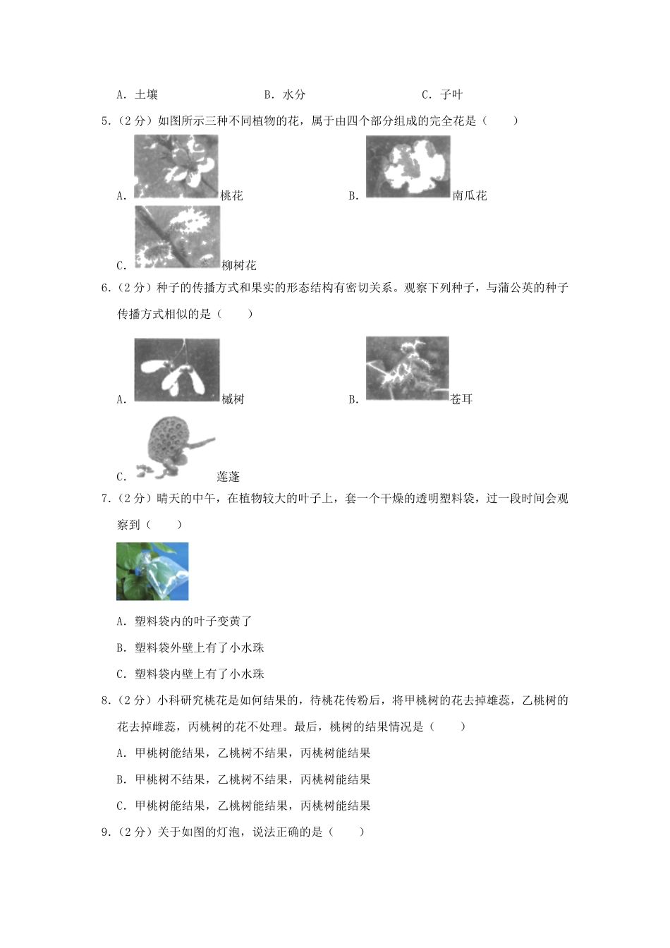 2022-2023学年云南省昆明市西山区四年级下学期期末科学真题及答案.pdf_第2页