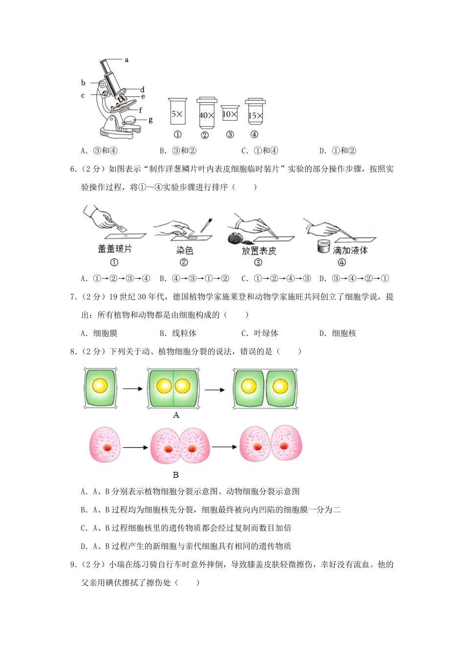2023-2024学年四川成都简阳市七年级上册生物期末试卷及答案.pdf_第2页