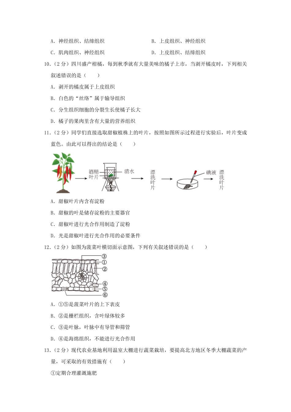 2023-2024学年四川成都简阳市七年级上册生物期末试卷及答案.pdf_第3页