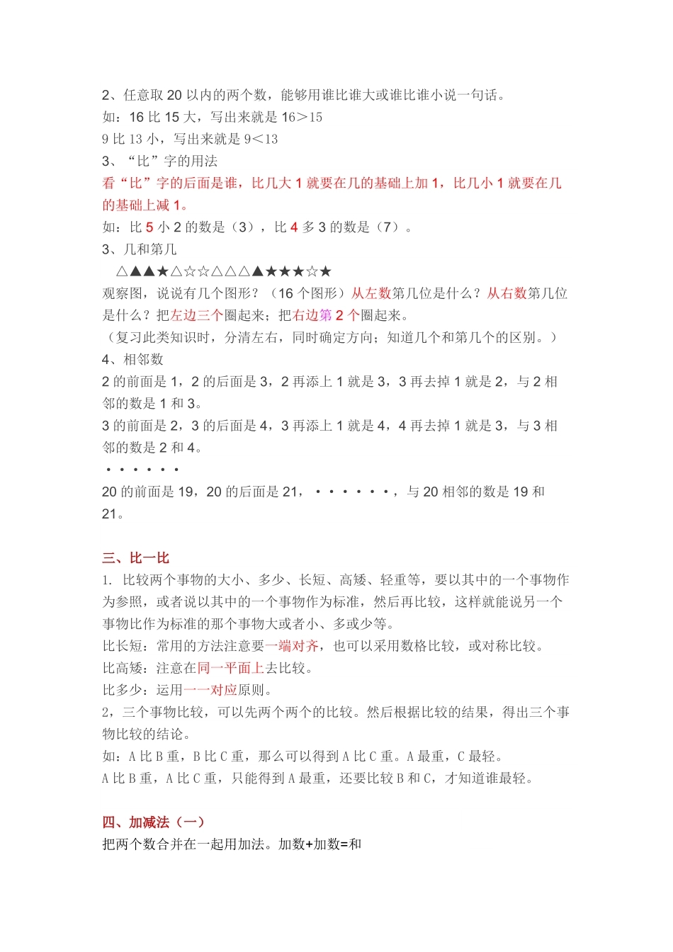 2024版新教材重要知识点知识清单一年级上册数学人教版.pdf_第2页