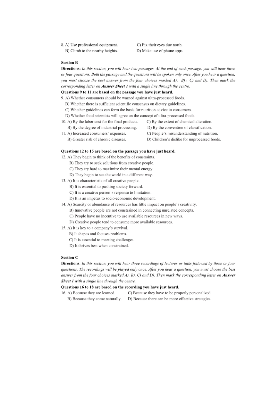 2024年6月英语六级真题及答案-第1套.pdf_第2页