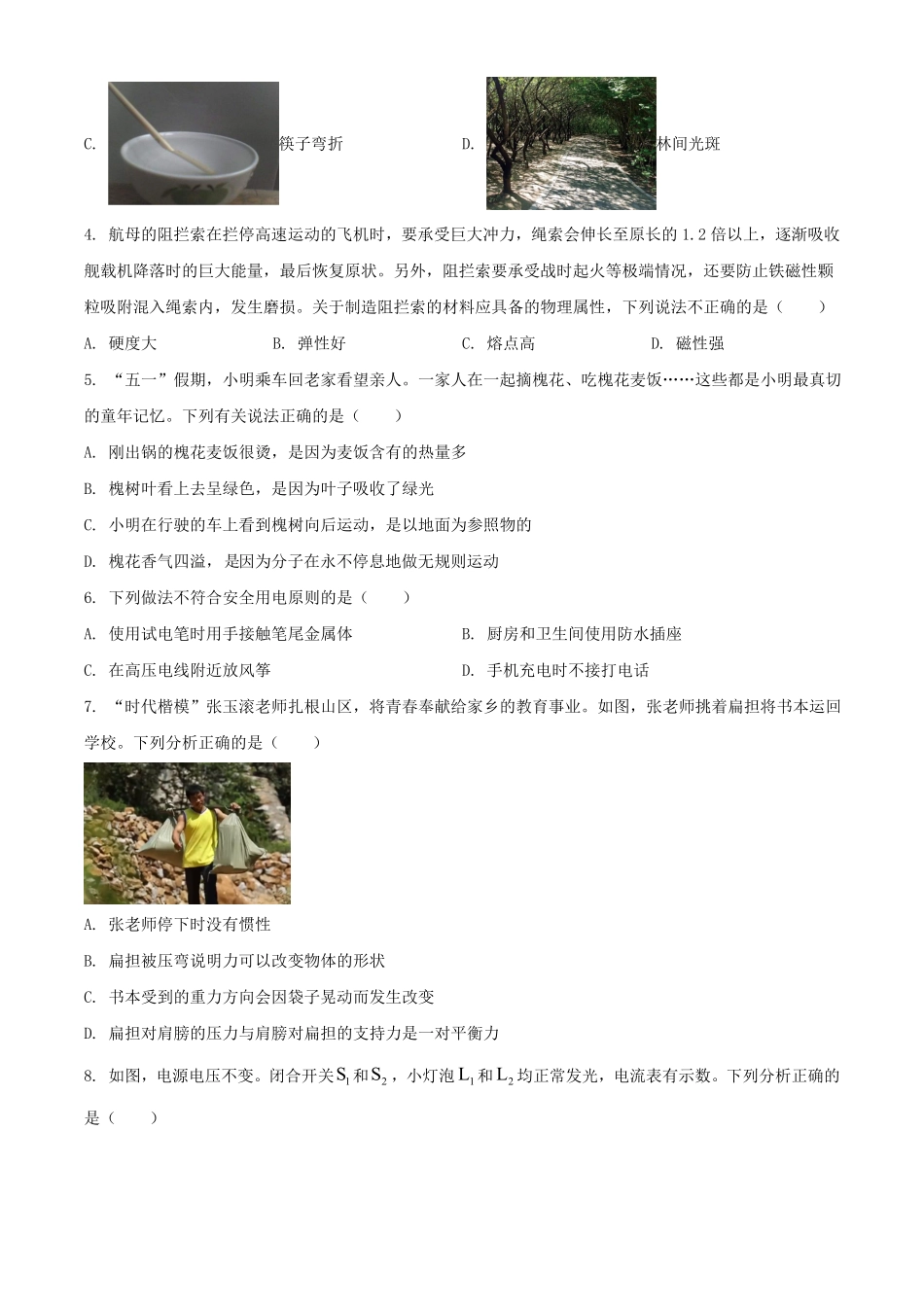 2024年陕西汉中中考物理试题及答案.pdf_第2页