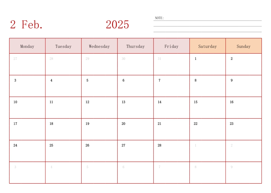 2025年日历台历 英文版 横向排版 周一开始.pdf_第1页