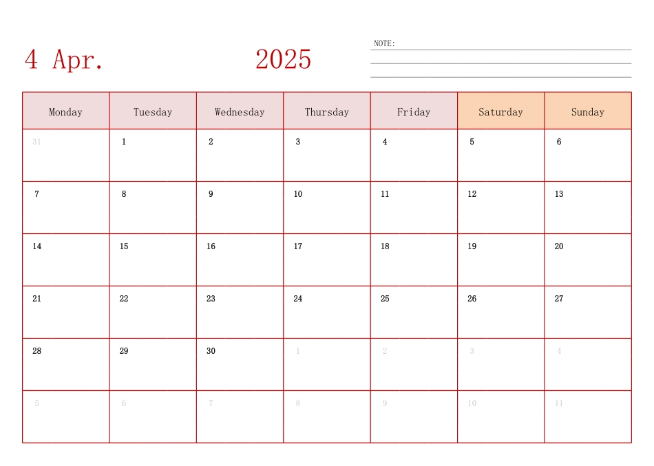 2025年日历台历 英文版 横向排版 周一开始.pdf_第3页