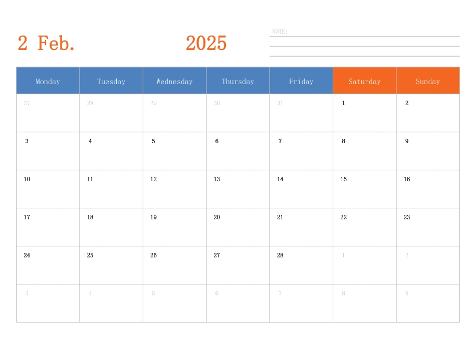 2025年日历台历 英文版 横向排版 周一开始2.pdf_第2页