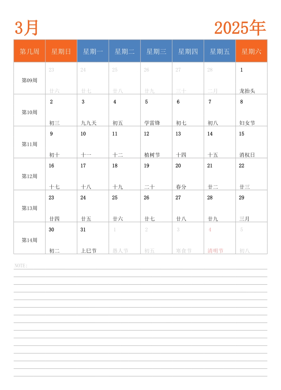 2025年日历台历 中文版 纵向排版 带周数 周日开始(2).pdf_第3页