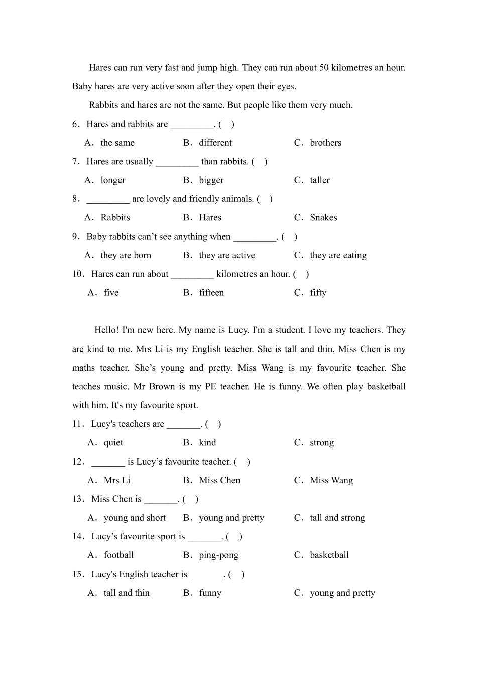 Unit 1 What's he like 题型专练 01阅读理解1 -人教PEP版2024测试练习试卷含答案.pdf_第2页