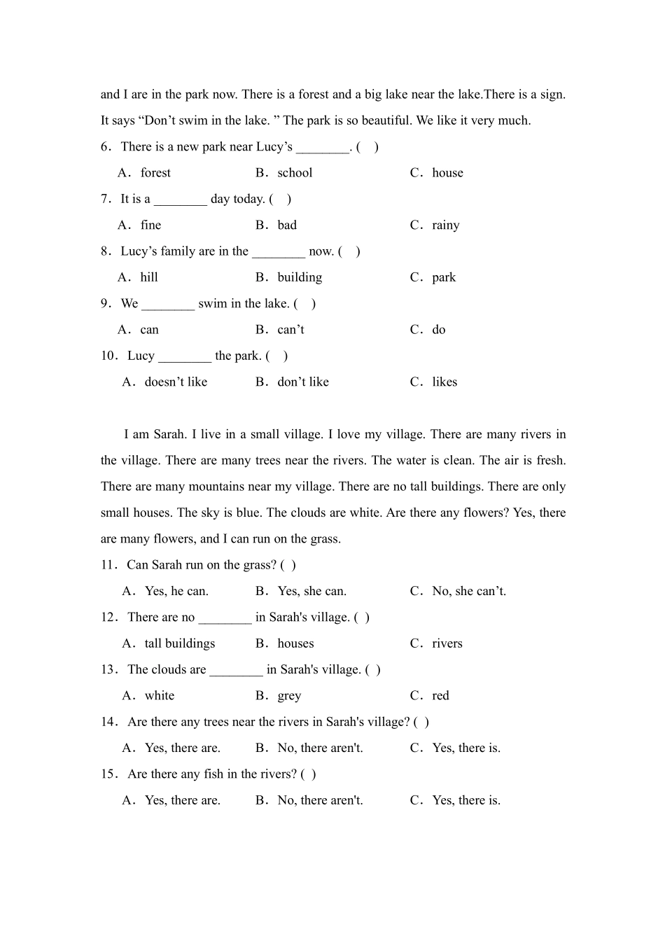 Unit 6 In a nature park 题型专练 阅读理解人教PEP版2024含答案(1).pdf_第2页